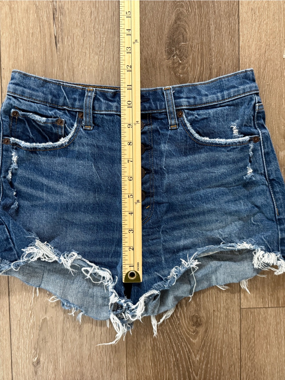 Abercrombie & Fitch High-Rise Distressed Denim Shorts - Blue - Picture 8 of 8